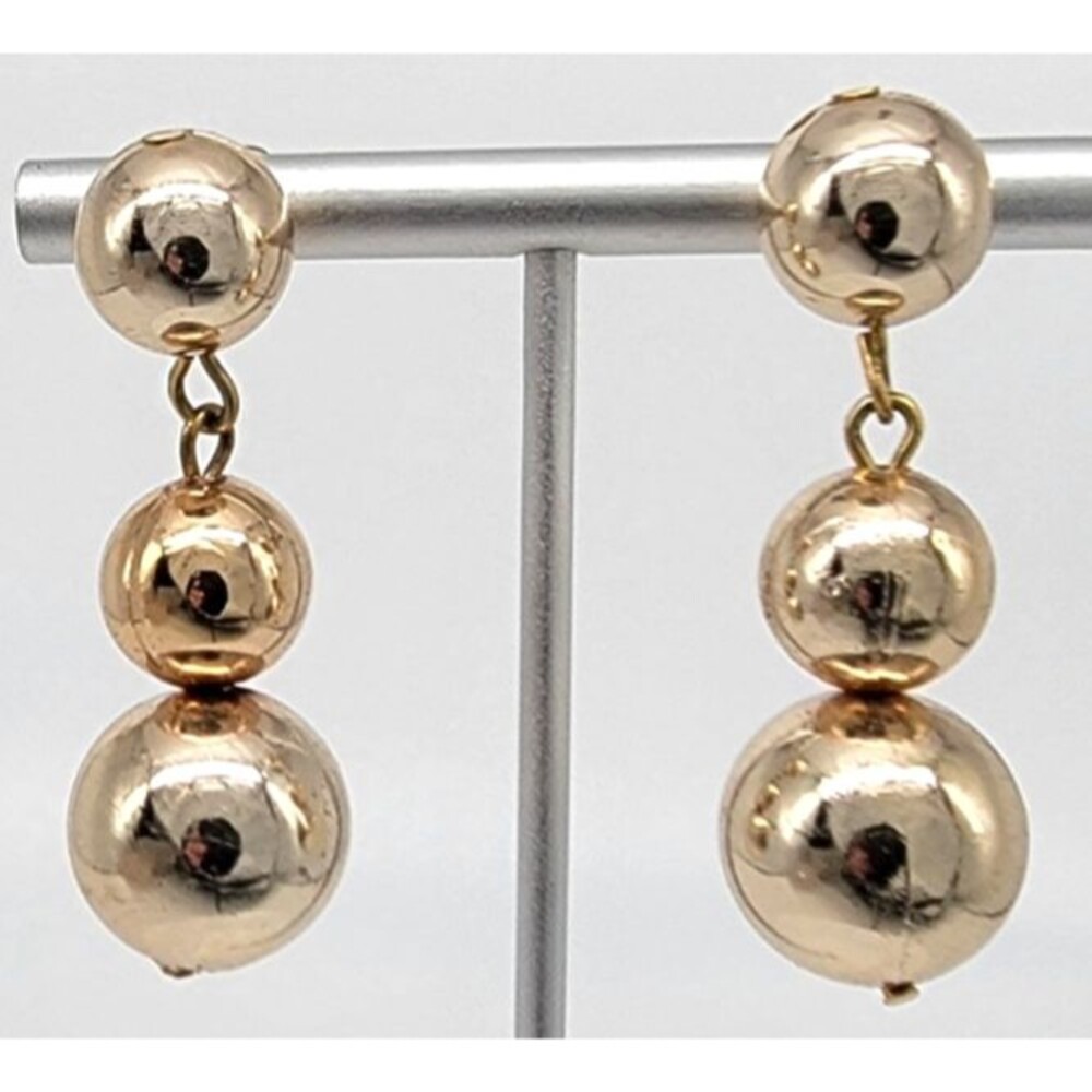 Gold Tone Acrylic Ball Earrings Drop Dangle Beads Lightweight Pierced Posts